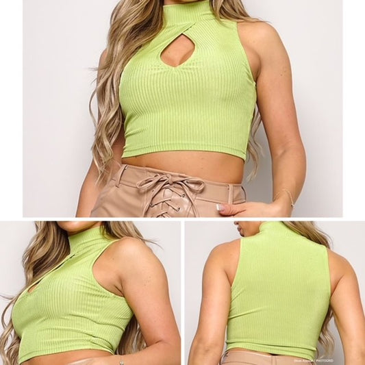 SLEEVE HIGH NECK FRONT CUTOUT TOP