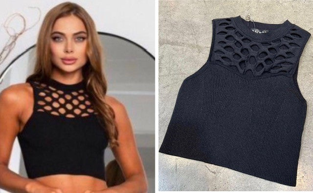 FISHNET SLEEVE LESS KNIT TOP