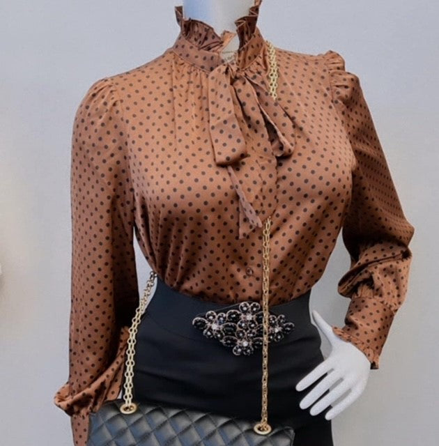 LONG SLV SILK BLOUSE WITH RIBBON