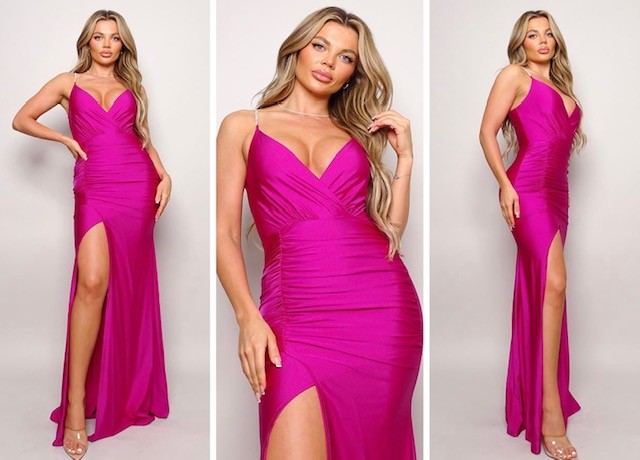 HOT PINK RHINESTONE STRAP DRESS