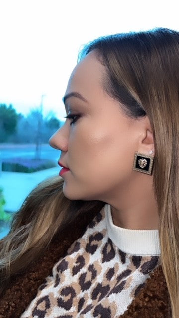 Versace-inspired square black earrings