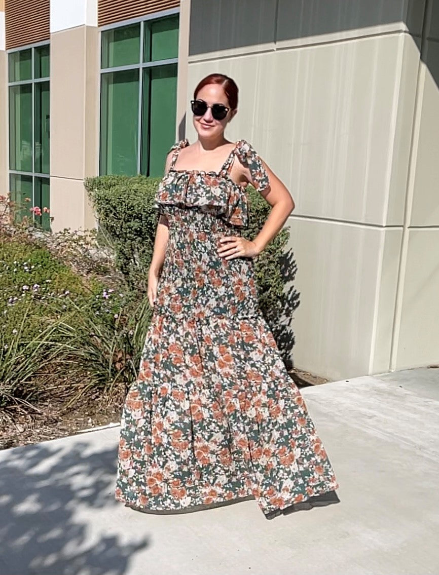 Olive green floral dress