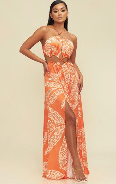 SPOTTED PALM SCUTOUT DRESS