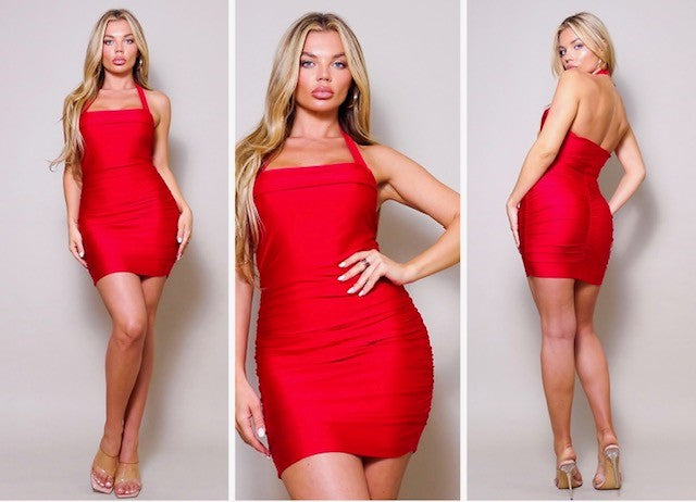 SQUARE NECK HALTER BODYCON MINI DRESS