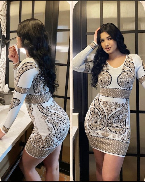 LILY'S-LONG SLEEVE PRINTED DRESS