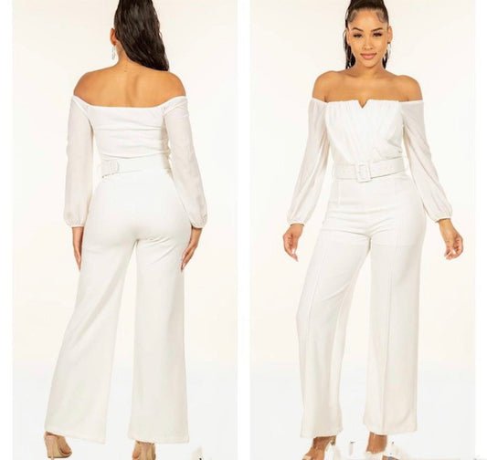 WHITE JUMSUIT WITH BELT