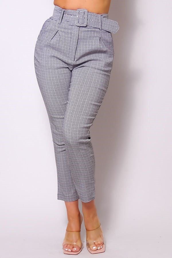 HIGH WAISTED BIG BUCKLE BELTED PLAID PANTS