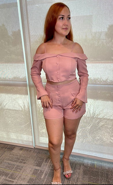 DUSTY ROSE BLOUSE AND SHORTS SET